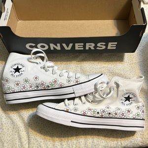 Neon Floral Print White Converse